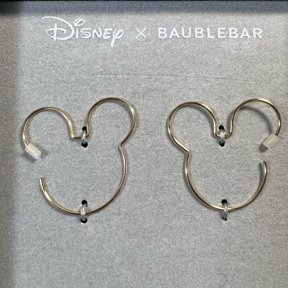 NWT BaubleBar x Disney Mickey Mouse Gold Tone Outline Hoop Earrings